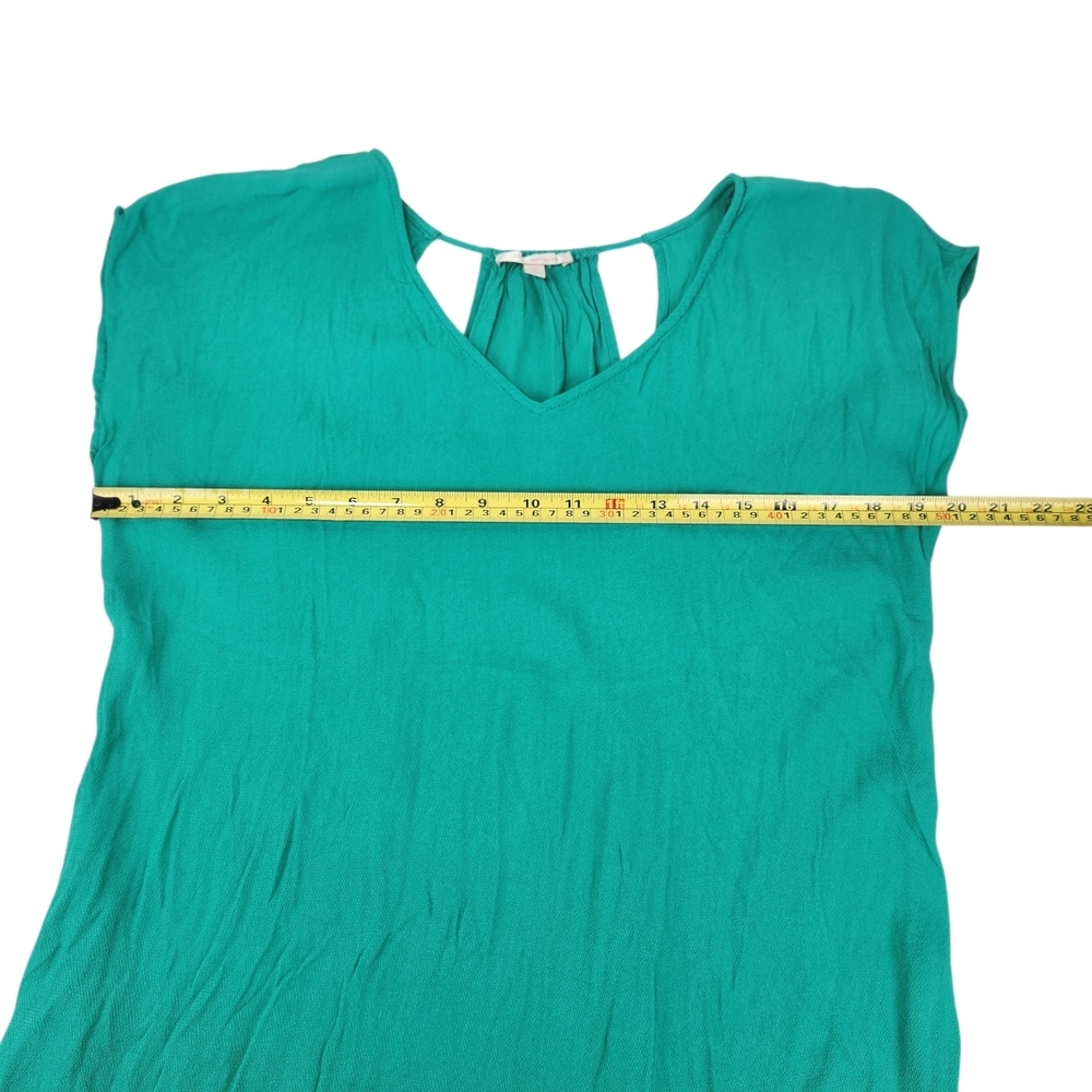 Skies Are Blue Gena Cut Out Detail Top Teal Green Blouse XL V-Neck Cap Sleeve - Picture 10 of 11
